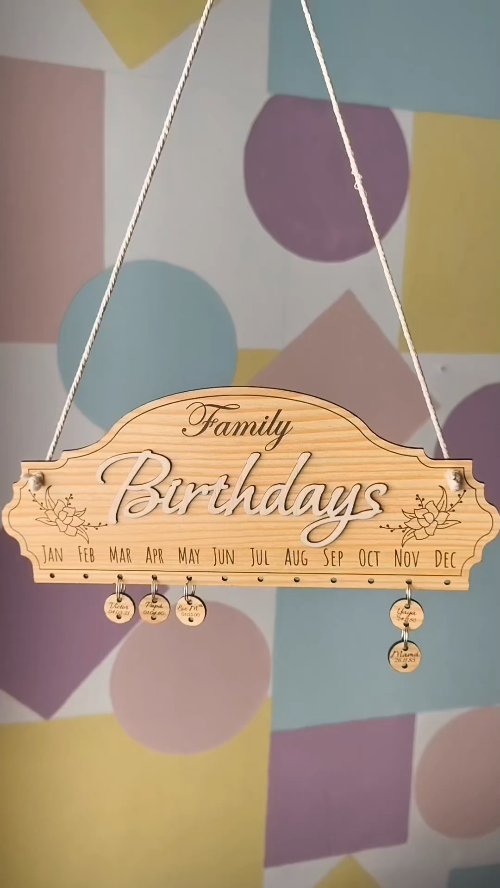 [Laser cut and engrave] Calendario de Cumpleaños Familiar de Madera | Birthday Reminder