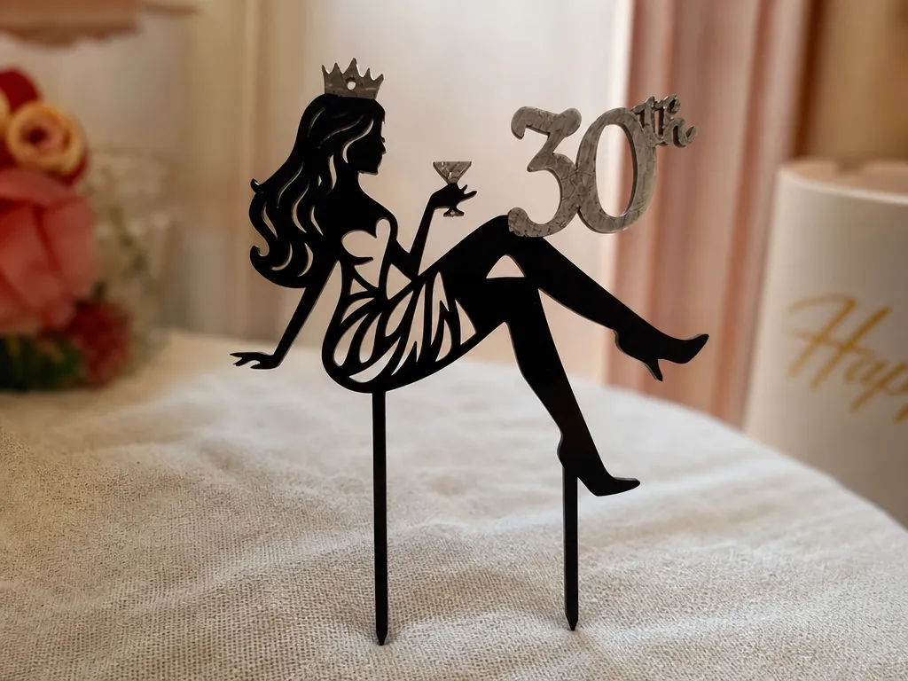 30th Birthday Cake Topper Featuring Classy Lady Silhouette with a Martini Glass