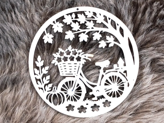 Runder Türkranz mit Fahrrad Blumenkorb und Kürbis Motiv