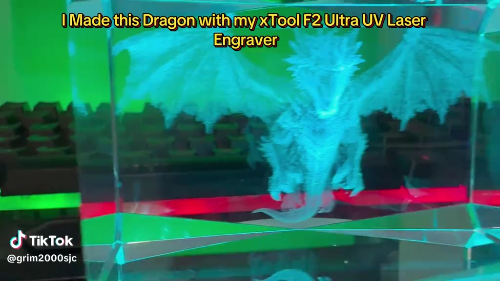 [Laser cut and engrave] 3D Crystal Block with Internal Dragon Illustration