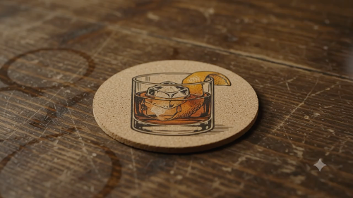 [Laser cut and engrave] Runder Korkuntersetzer mit Old Fashioned Cocktail Motiv