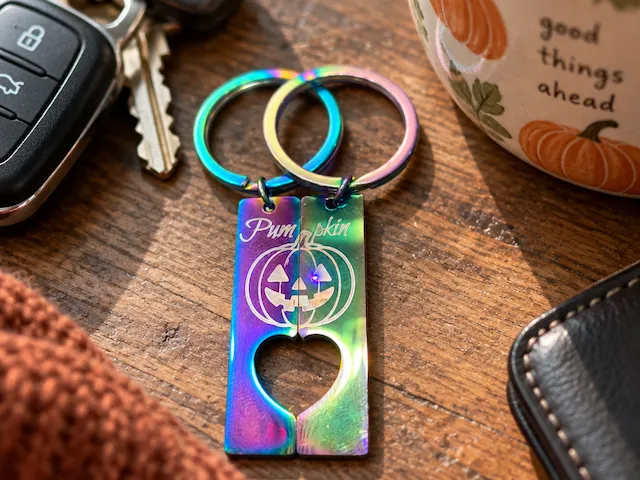 Iridescent Pumpkin Heart Matching Keychain Set