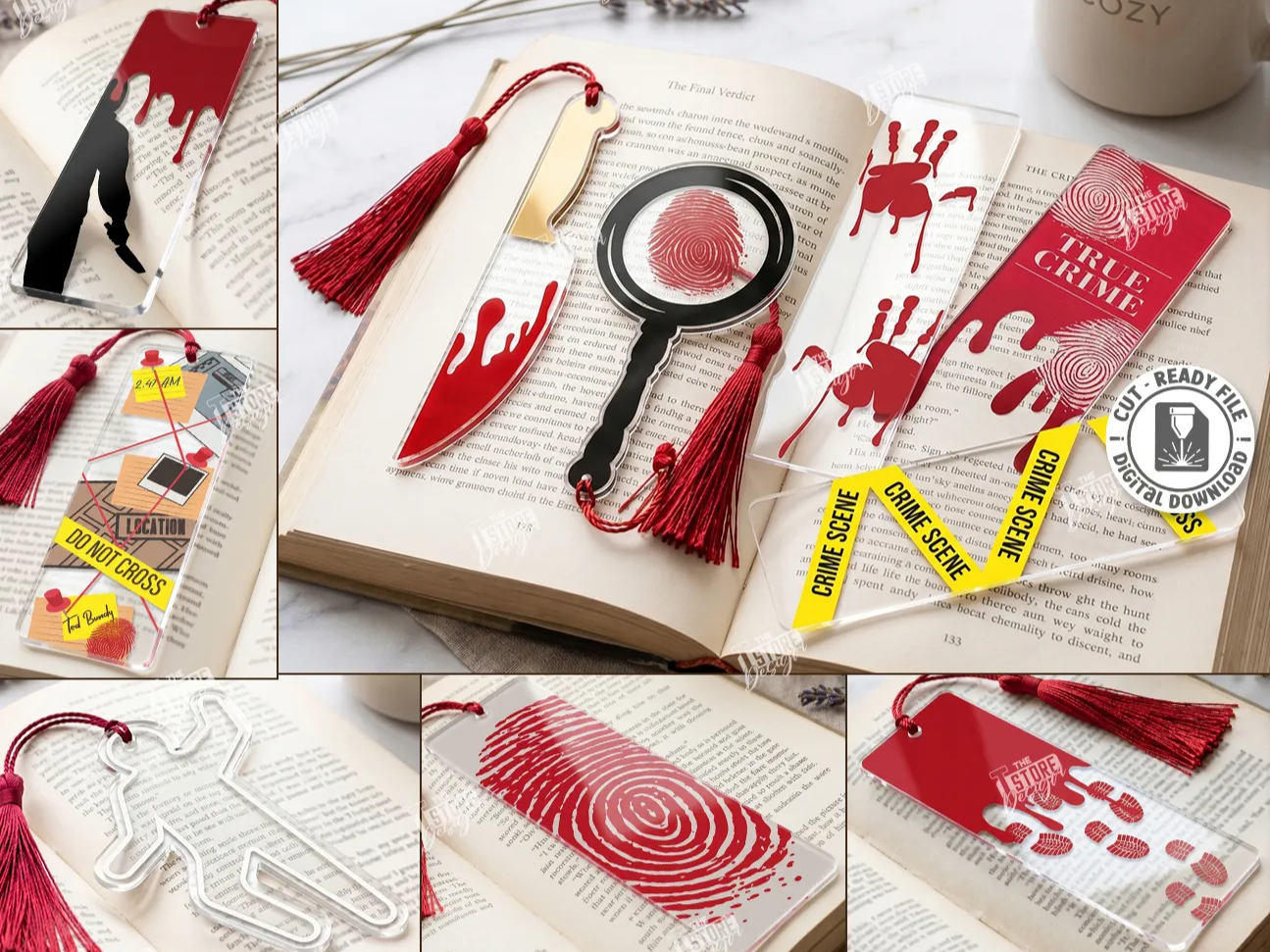 True Crime Themed Bookmarks Laser Cut Bundle. Mystery and Investigation Motifs. True Crime Story