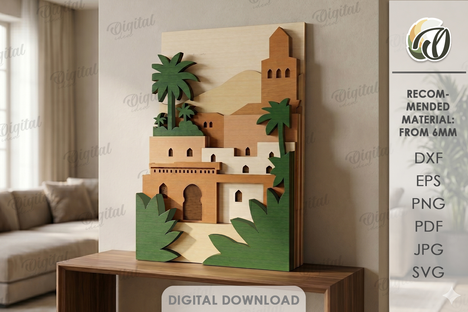 [Laser cut and engrave] 3D Layered Cityscape Decors Bundle. Coastal Village Wall Art Lasercut Files. Mediterranean Urban Shelf sitter. Tropical Architecture. Summer