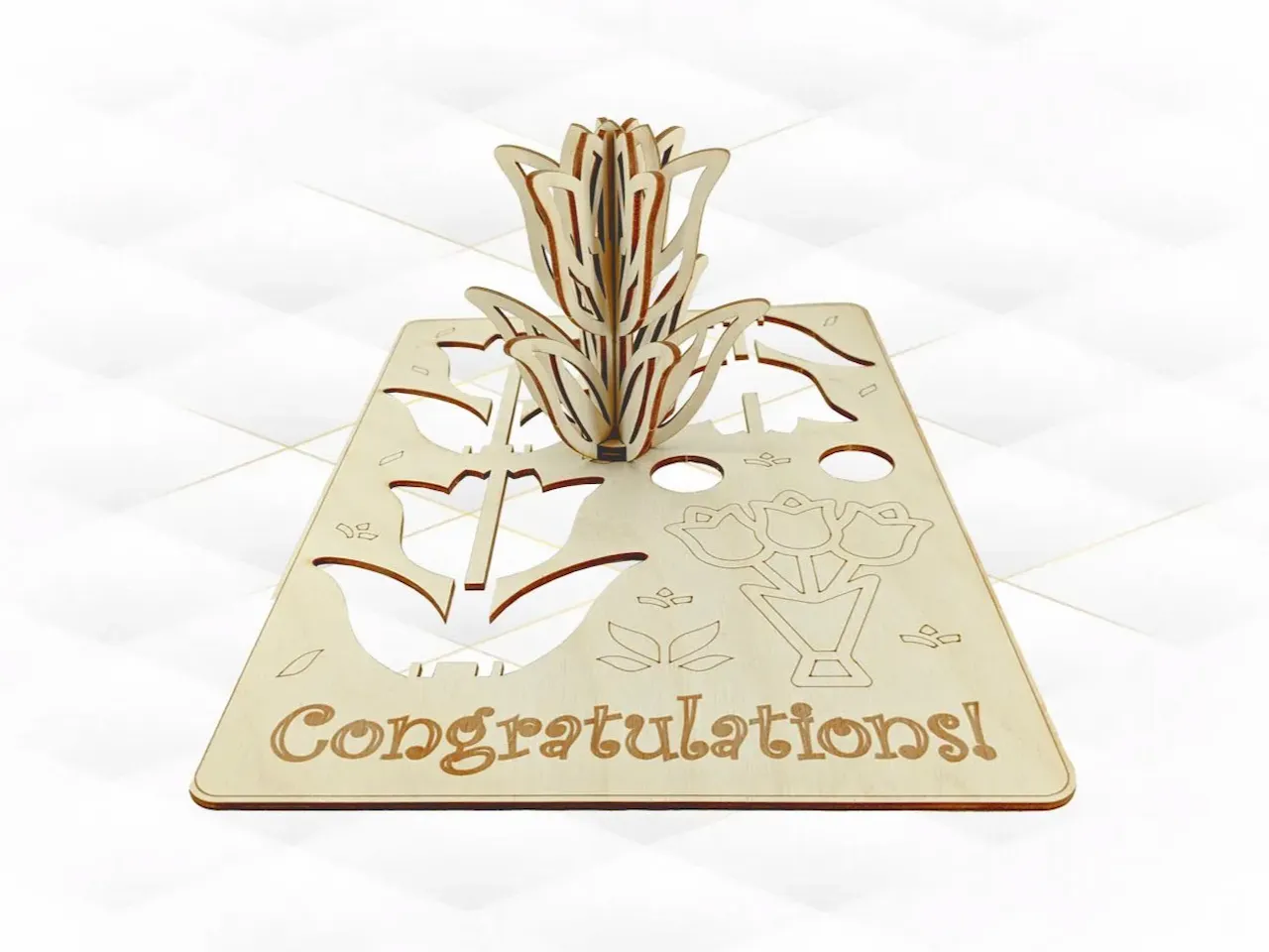 [Laser cut and engrave] Birthday Card Tulip Laser Cut Template, Design Greeting Cards, Laser Cutting Project