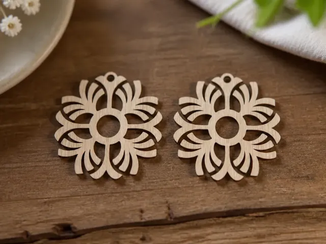 Floral Pattern Wooden Earring Charms