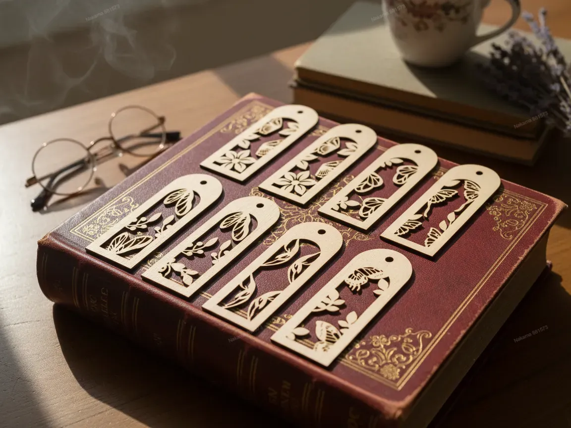 Floral and Butterfly Patterned Wooden Bookmarks