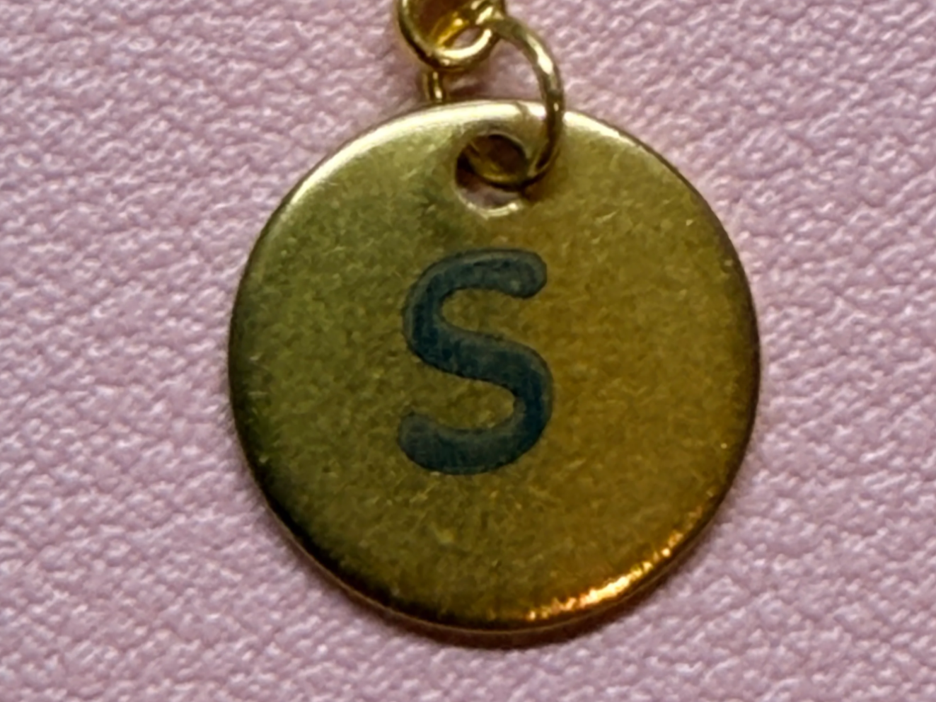 Gold Tone Circular Pendant with Letter S Initial