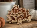 [Laser cut and engrave] Wooden Pickup Truck Carrying Pumpkins Fall Tabletop Sign