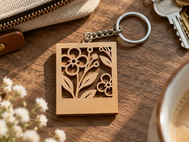 Polaroid Frame Keychain with Floral Cutout Design