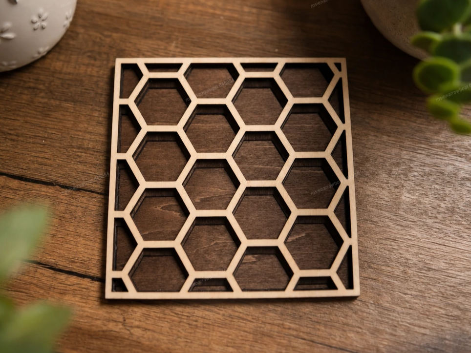 Square Wooden Honeycomb Pattern Wall Panel