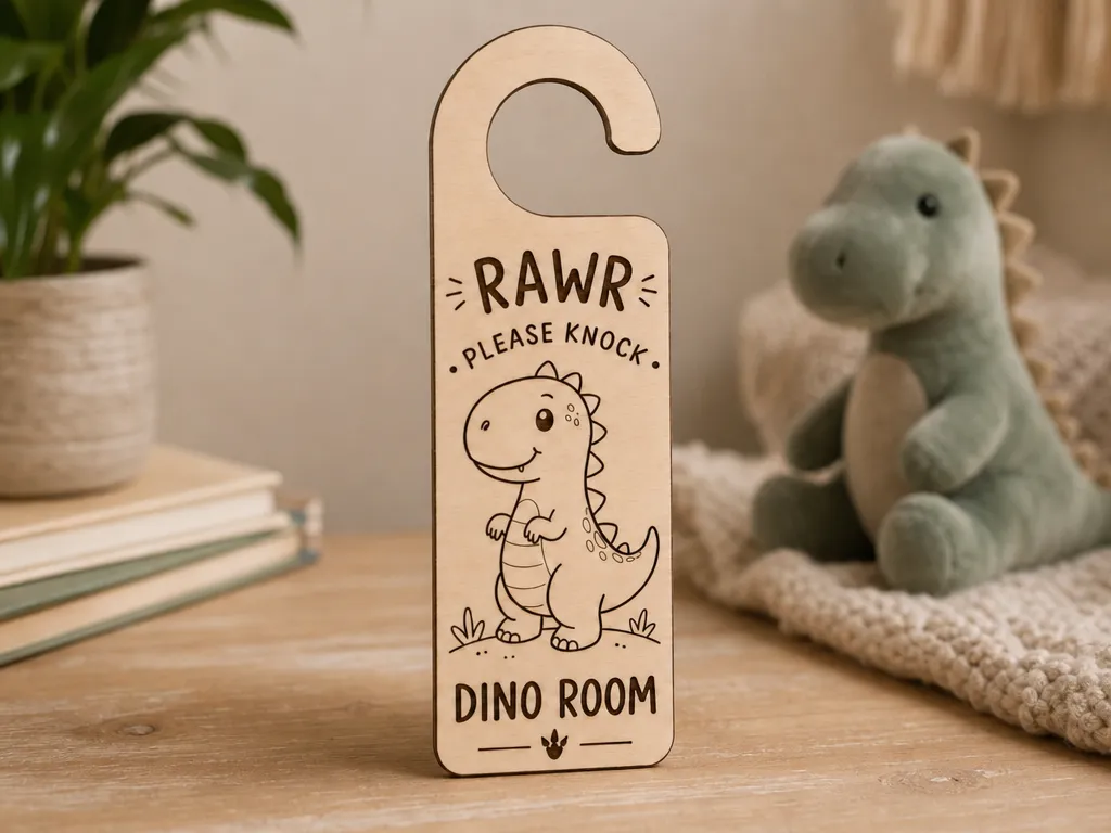 RAWR Please Knock - Dino Room Door Hanger