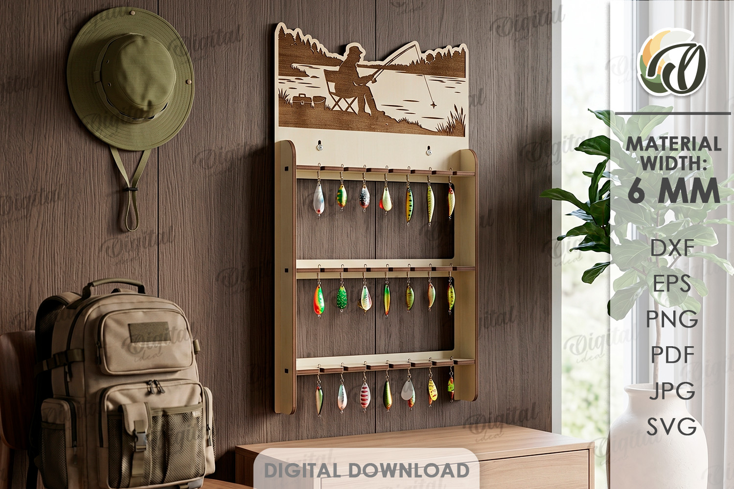 [Laser cut and engrave] 3D Fishing Rod Racks bundle. Fishing lure display laser cut files. Fisherman gift svg. Lake house wall decor. Hanging fishing pole organizer