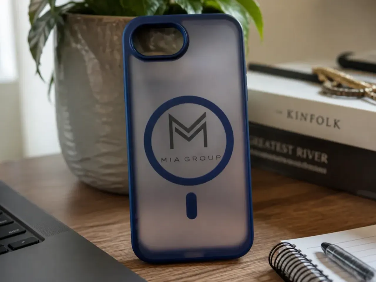 [Laser cut and engrave] Blue Matte Phone Case with Mia Group Logo