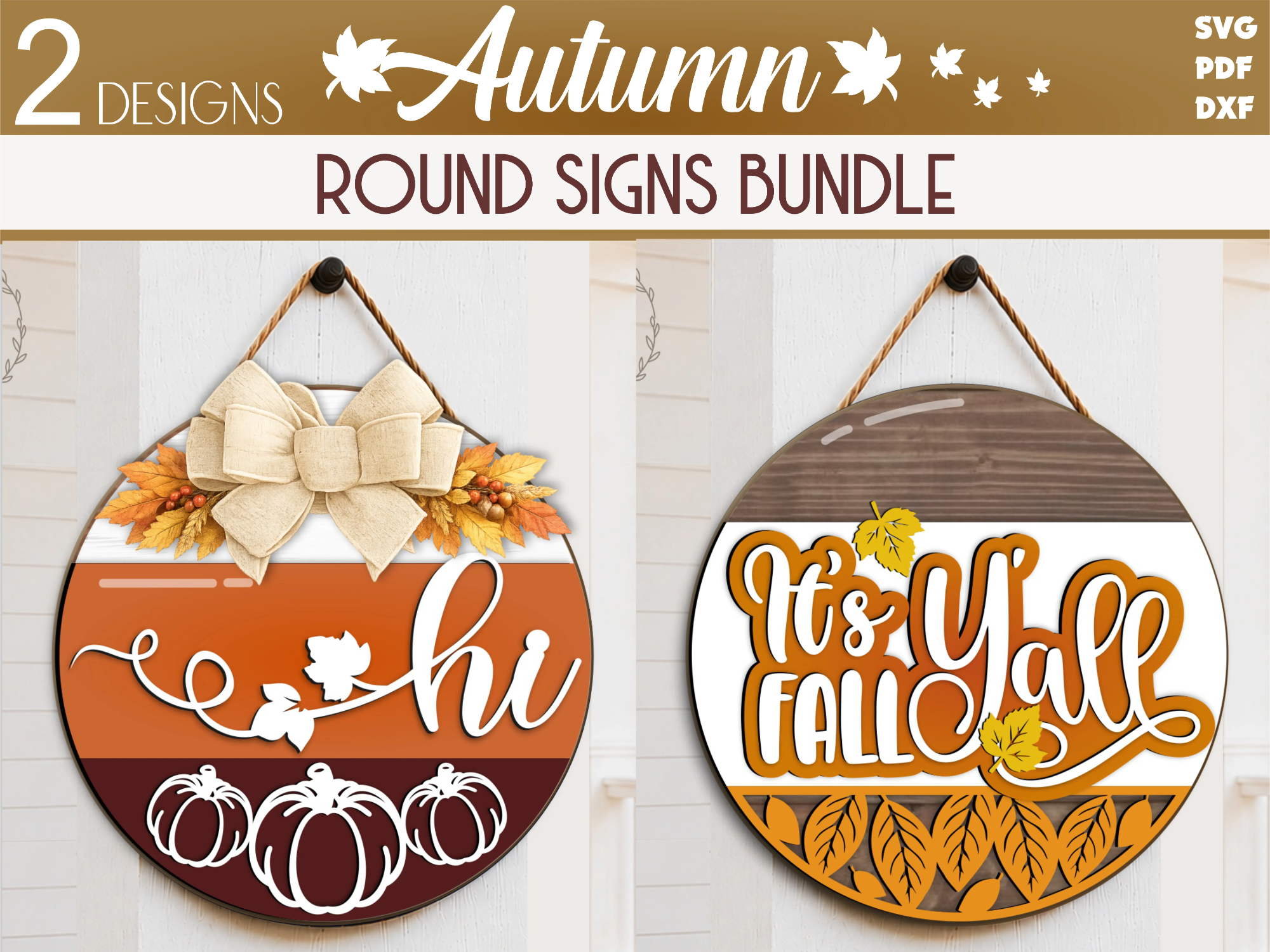 Fall Door Hanger SVG, Round Wood Sign, Pumpkin Hi Door Sign, It's Fall Yall Front Door Sign, Laser Cut File for Glowforge, CNc, Xtool