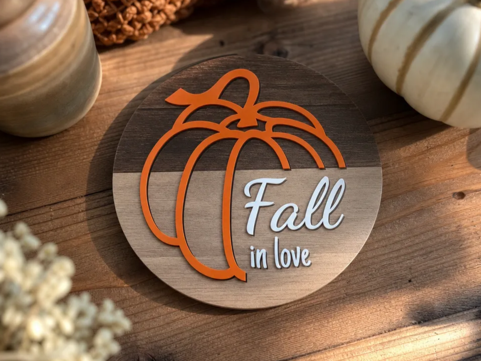 Fall in Love Round Pumpkin Sign for Autumn Home Decor