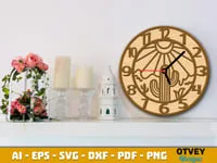[Laser cut and engrave] Desert Cactus and Sun Themed Wall Clock