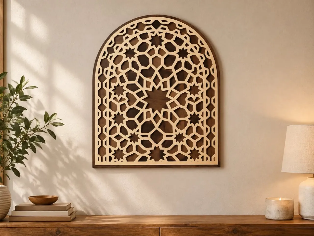 [Laser cut and engrave] : Geometric Arch Theme Wooden Laser-Cut Wall Art & Home Decor   Description: