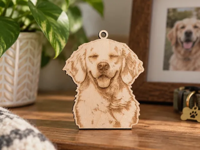 Holzanhänger mit Porträt eines Golden Retrievers