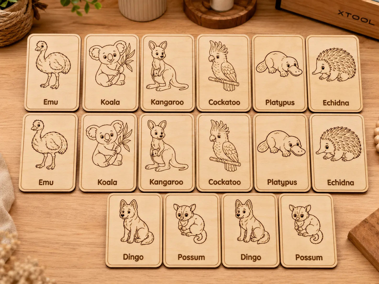 Australian Animals Montessori-Inspired Wooden Matching Cards | 8 Pair Animal Memory Game