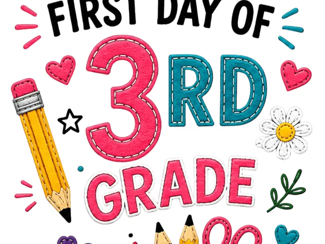 First Day of 3rd Grade School Sign with Pencil and Flower Accents