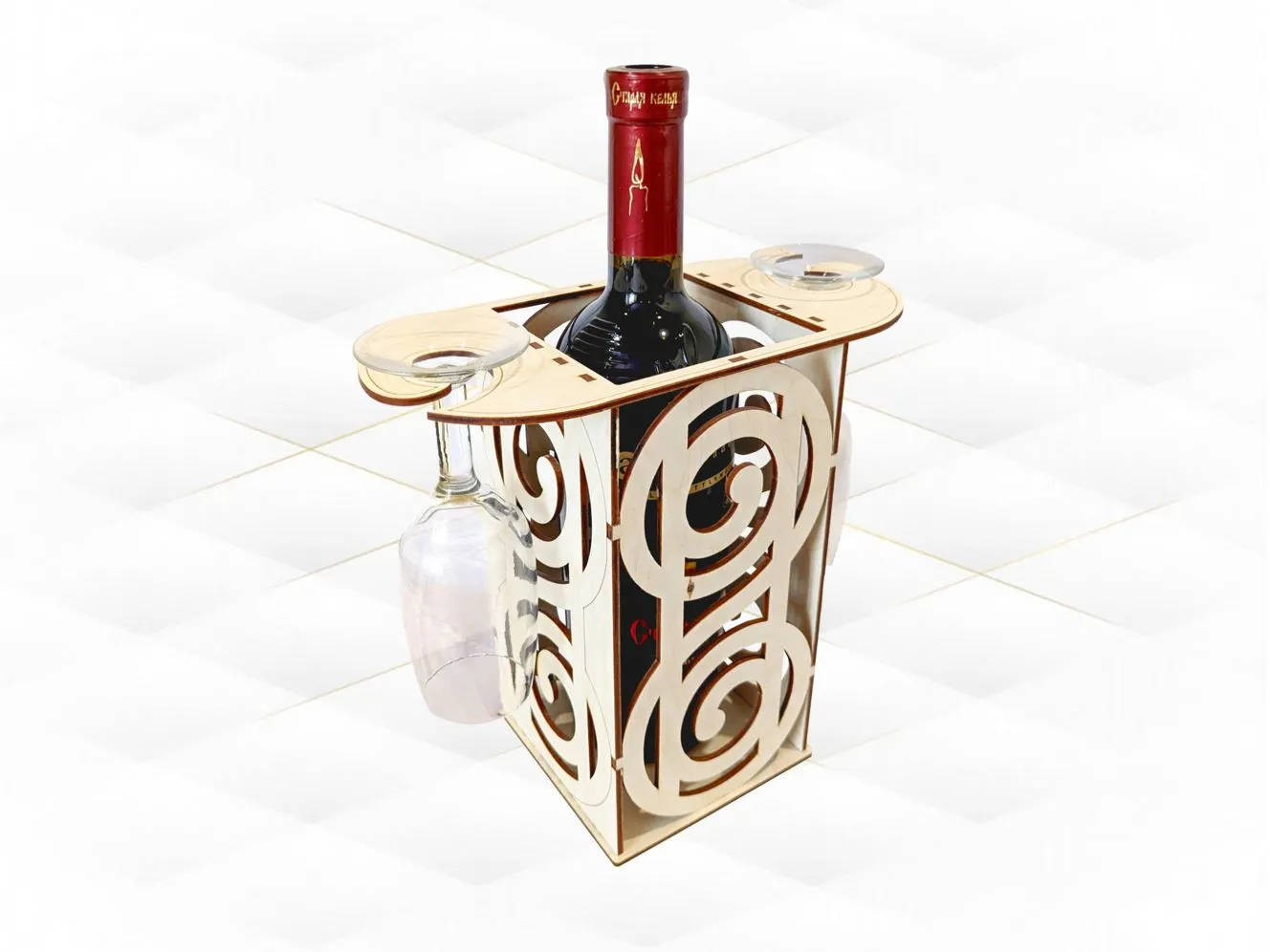 Gift Holder Bottle and Glasses Laser Cut Design, Wine Box Cutting Template