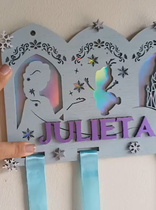 [Laser cut and engrave] Laser cut 3D Kids accessory holder - Wooden children's headband hanger - frozen Hair bow holder
