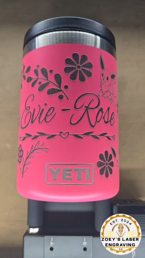 [Laser cut and engrave] Pink Insulated Tumbler Featuring Eevee Floral Wreath Design