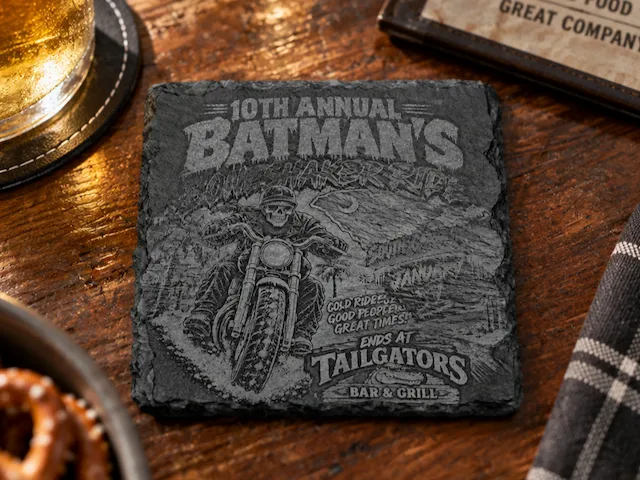 slate coaster for 10th annual charity motorcycle ride
