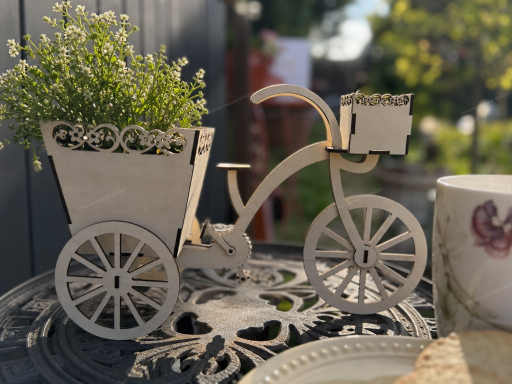 Bicycle Shaped Planter with Decorative Floral Basket