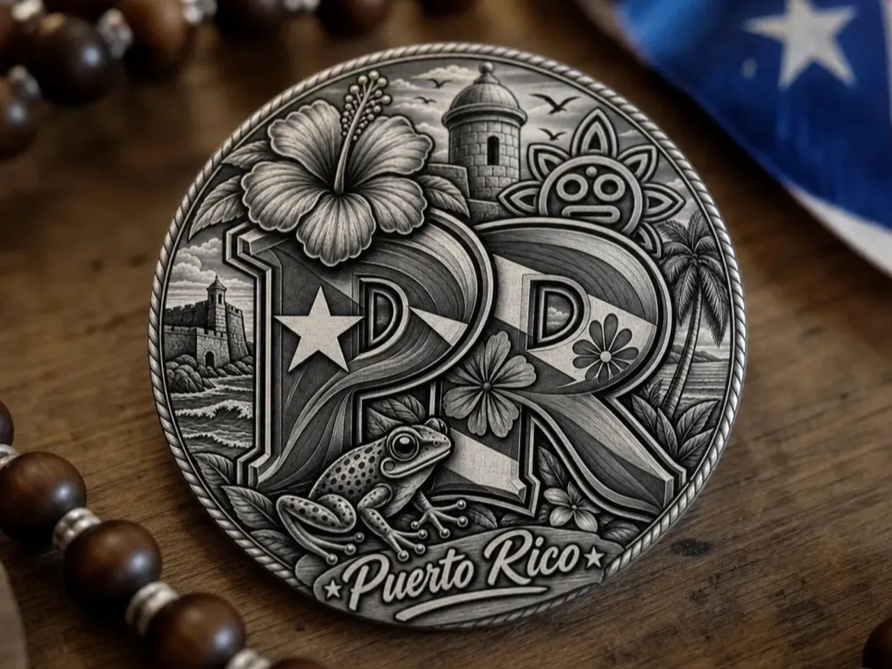 [Laser cut and engrave] Medalla conmemorativa circular con motivos emblemáticos de Puerto Rico