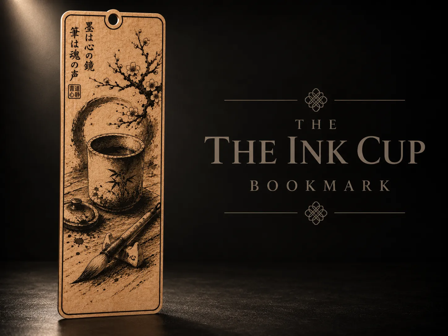 Traditional Ink Cup and Calligraphy Brush Bookmark
