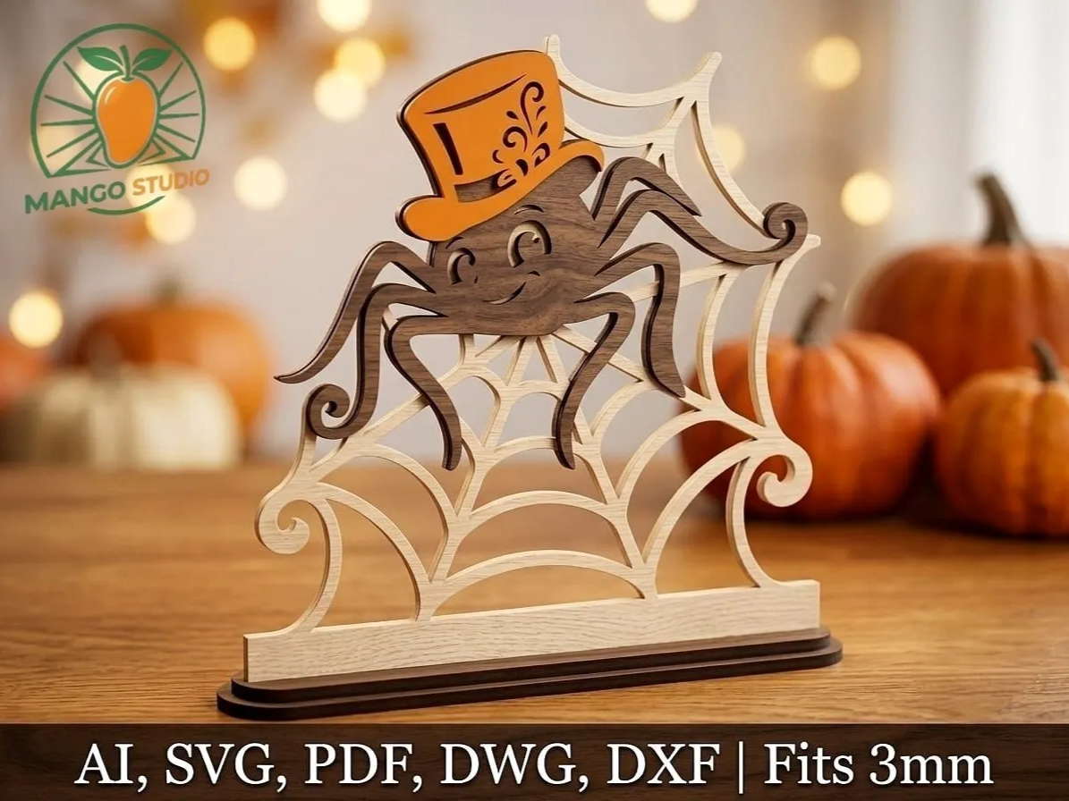 3D Halloween Spider Stand Laser Cut File