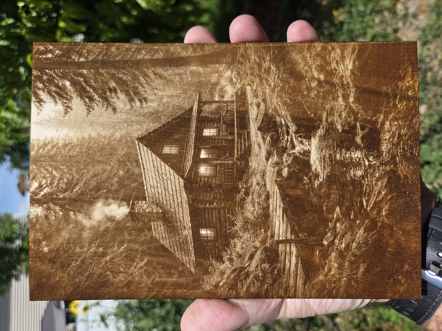 [Laser cut and engrave] Rustic Cabin in the Woods Landscape Wall Art