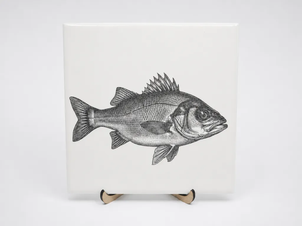 Ceramic Tile Featuring  a Detailed Bass Illustration