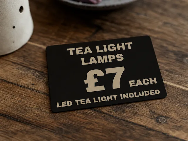 Black Rectangular Tea Light Lamp Price Sign