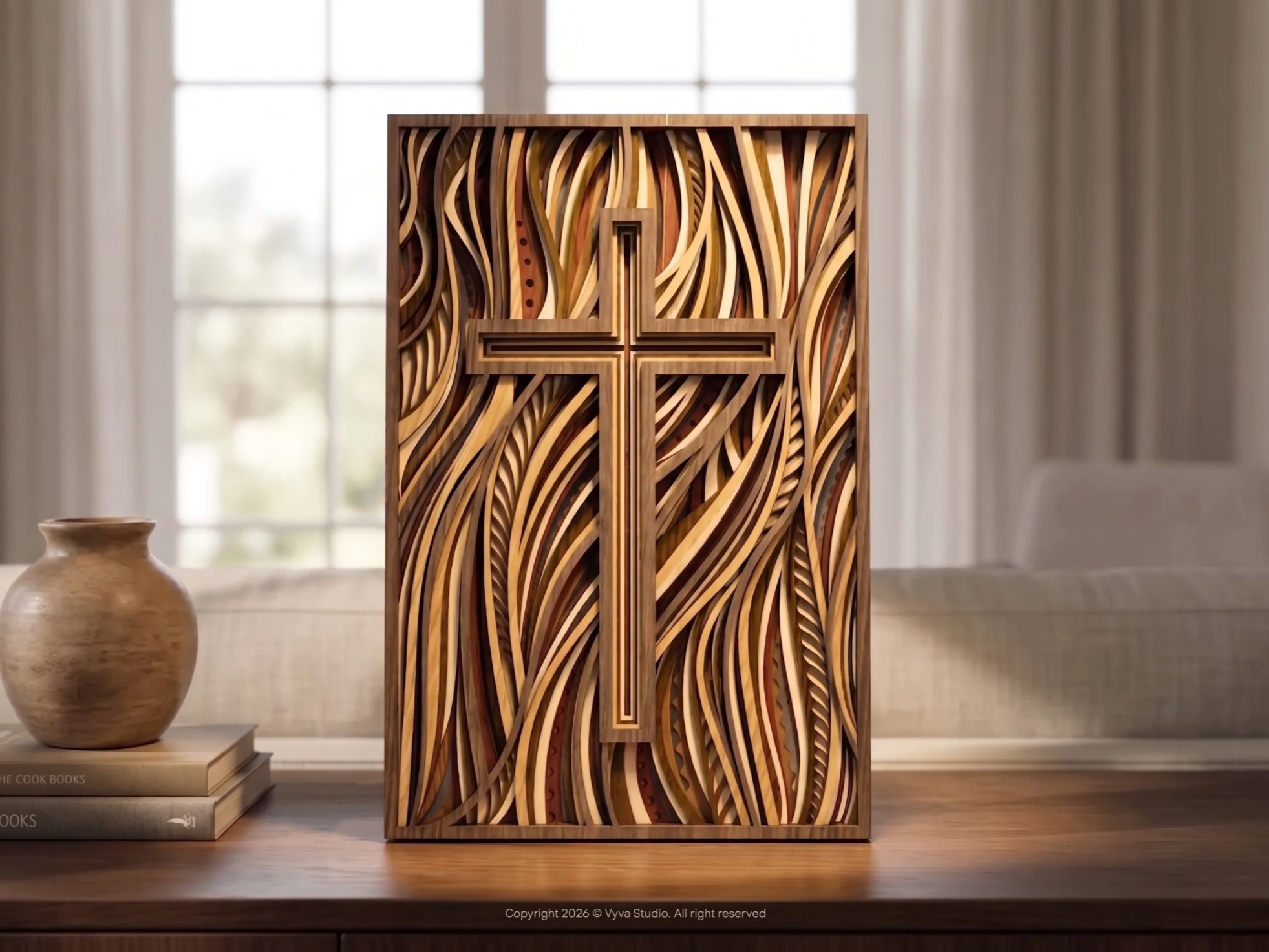 3D Cross Wall Art – Living Faith, Christian Layered Laser Cut File