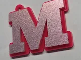 [Laser cut and engrave] Pink Glitter Letter M Keychain Charm