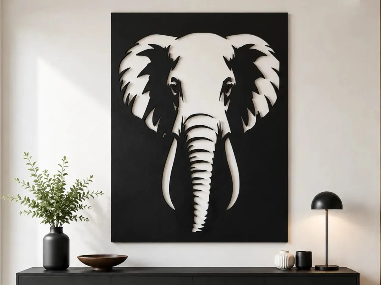 [Laser cut and engrave] Black and White Elephant Head Wall Art