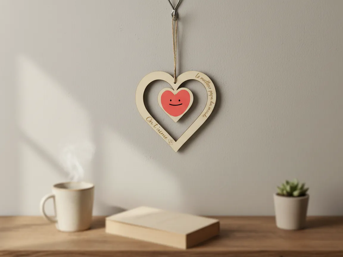 Cœur suspendu en bois avec message pour papa