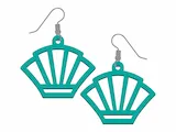 [Laser cut and engrave] Teal Geometric Fan Shape Dangle Earrings