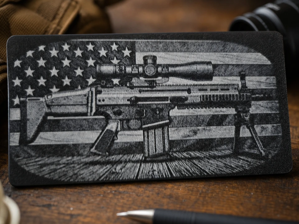 American Flag and Tactical Rifle
