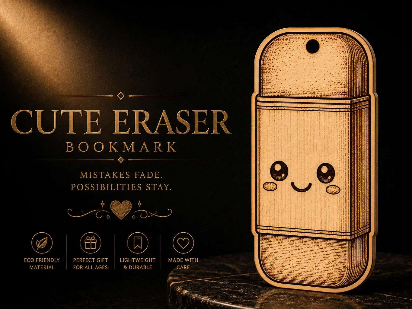 Cute Eraser Bookmark or Tag with Kawaii Face