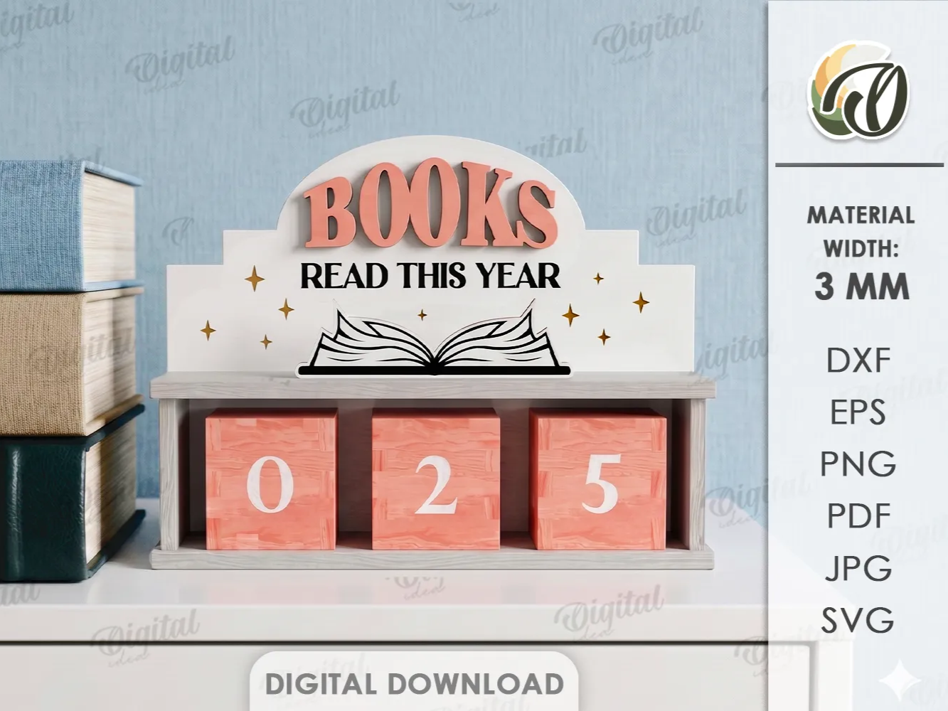3D Books Read This Year Tracker. Reading Counter Shelf Decor Laser Cut Files. Book Tracker Display. Kids Room Decor. Book Lover