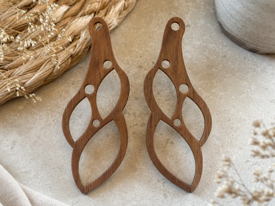 Abstract Leaf Shape Wooden Dangle Earrings