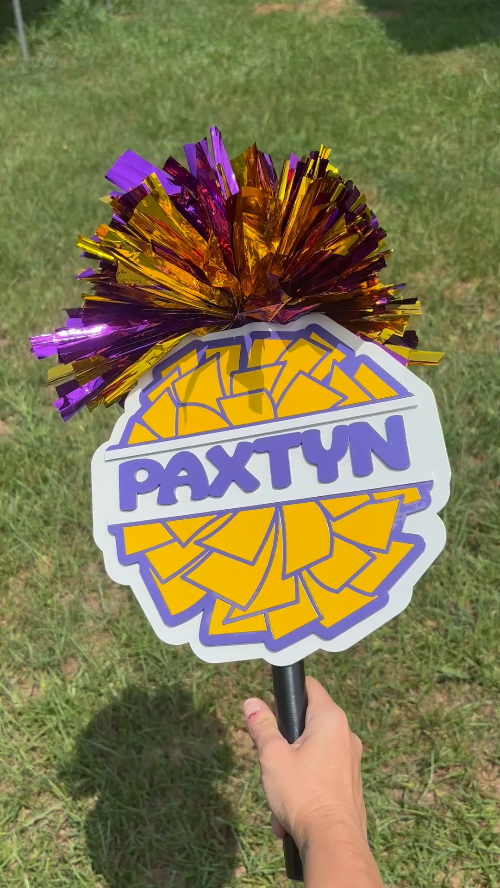 [Laser cut and engrave] Personalized Cheerleading Pom Pom Spirit Sign with Name