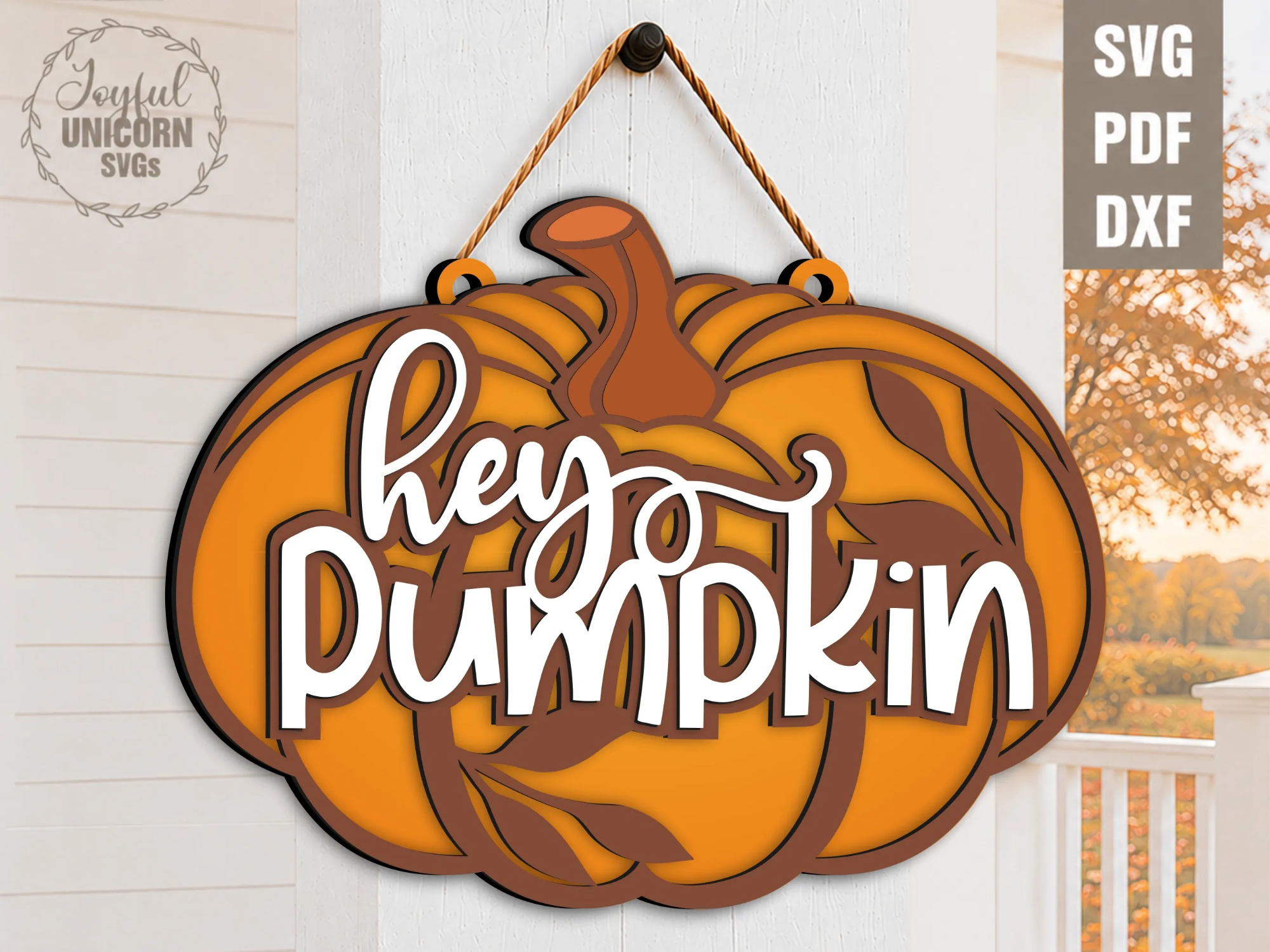 Hey Pumpkin Fall Door Hanger Sign, Autumn Door Hanger SVg, Laser Cut Layered Wood Sign, Fall Front Food Sign, Glowforge, Xtool, Cricut File