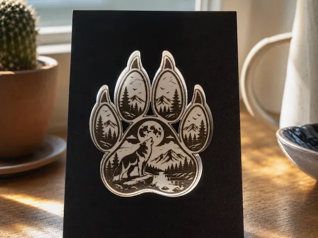 Wolf Howling at Moon Paw Print Wall Art