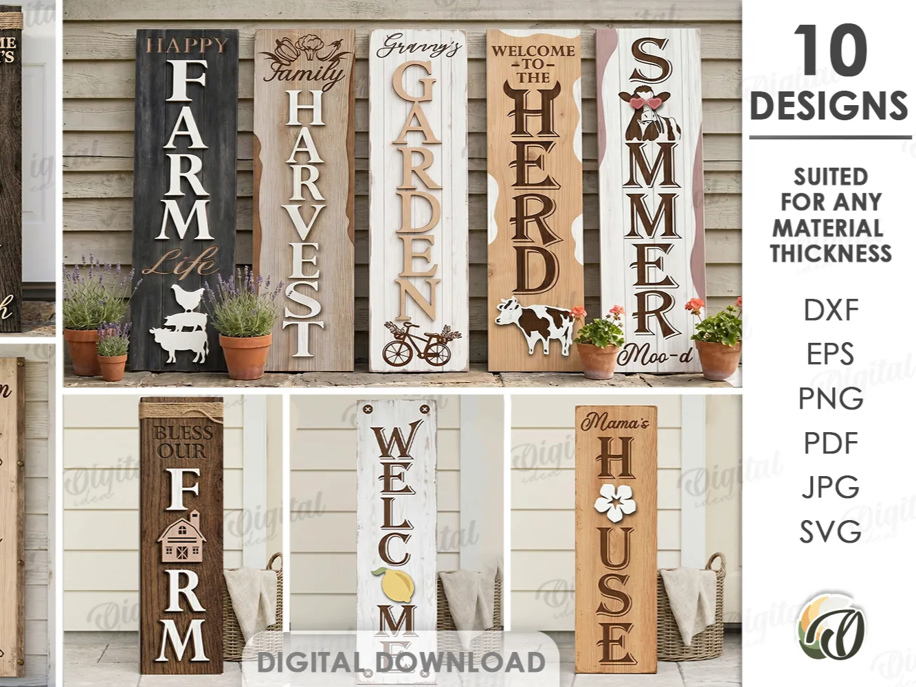 3D Vertical Farmhouse Signs Bundle. Welcome Porch Decor Laser cut Files. Family Sign. Country Front Door Decor. Farm quotes SVG. Summer