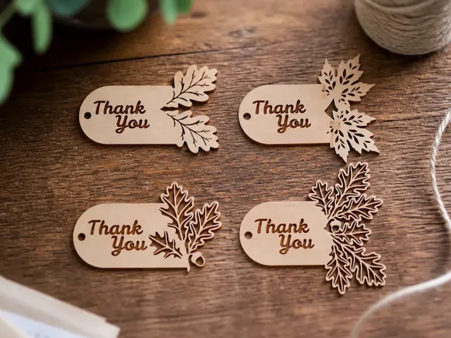 Thank You Wooden Gift Tags with Autumn Leaf Accents